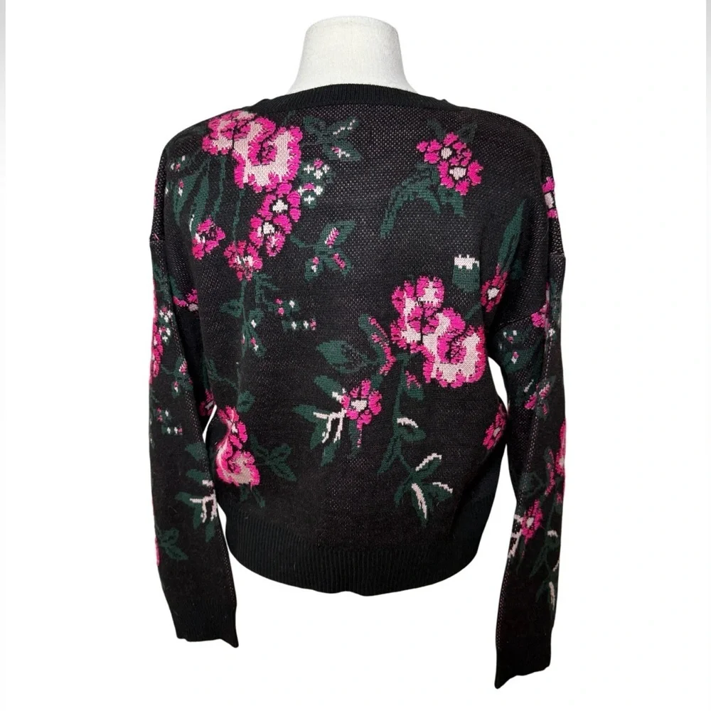 Maeve by Anthropologie Black with Pink Floral Knit Sweater-Size M